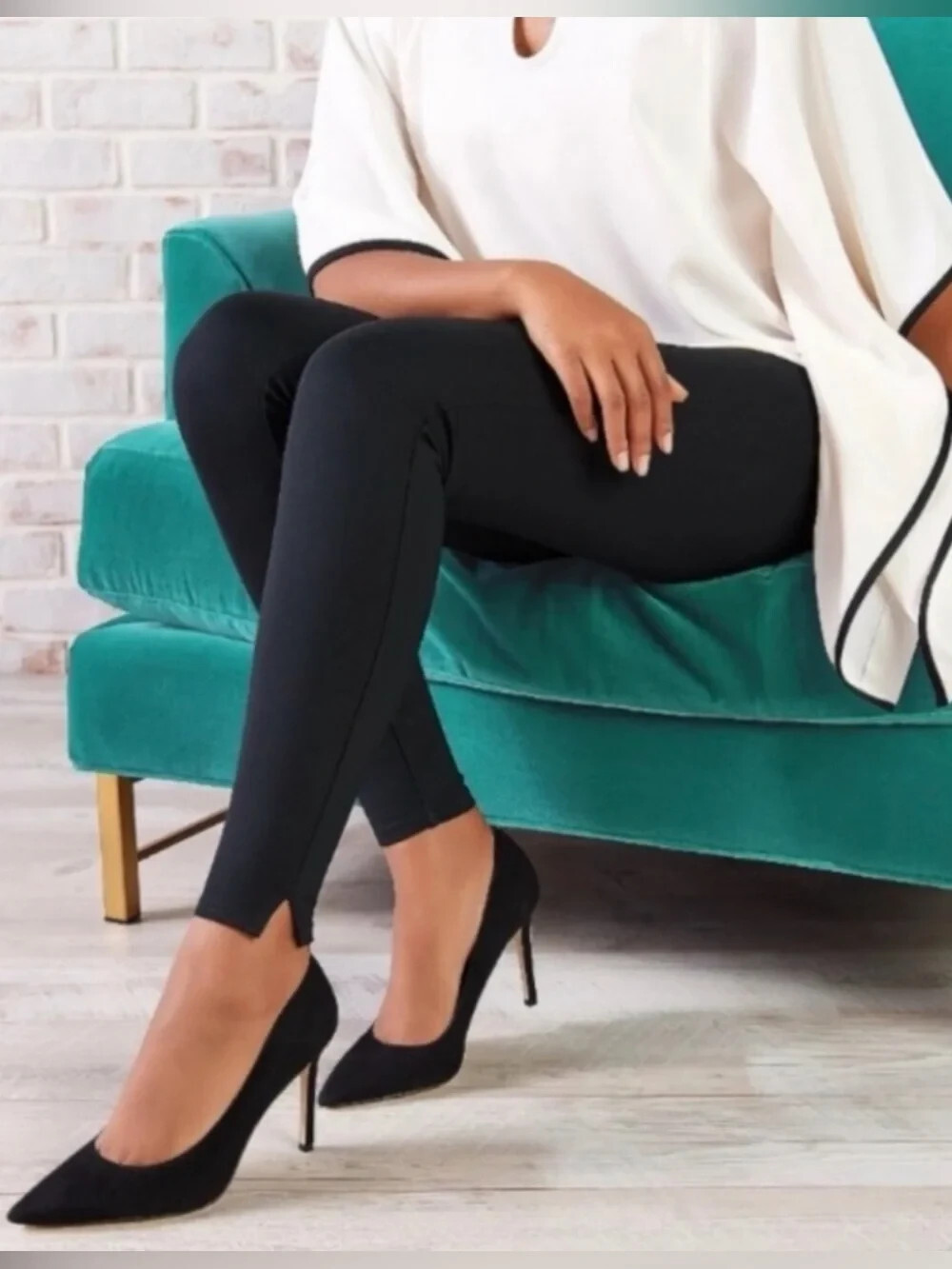 SPANX Ponte Perfect Ankle Leggings Large Tall Navy Split Hem Shaping 20262T